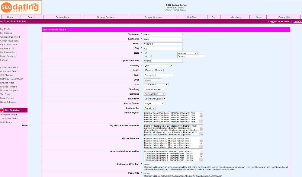 Online Dating Layout