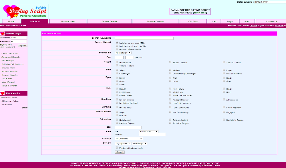 PHP Dating Script Layout